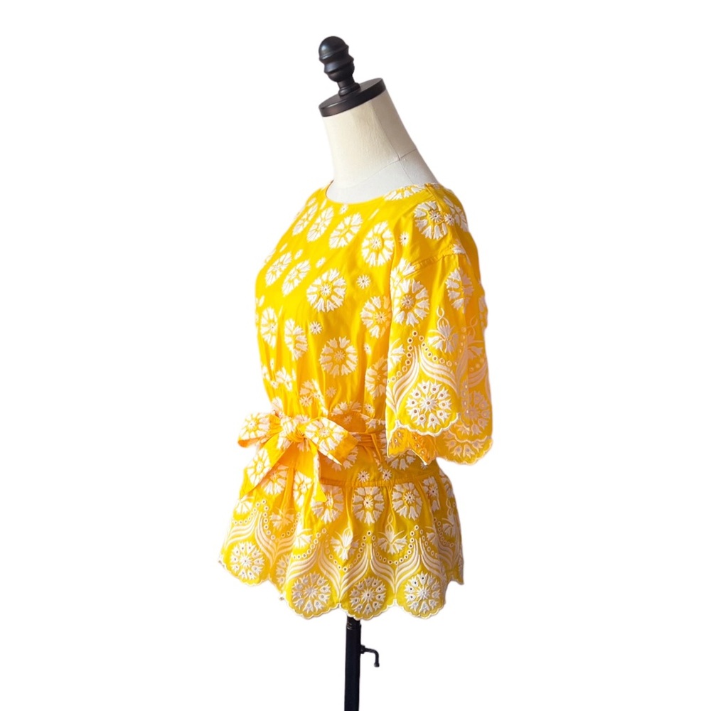 Tory Burch Embroidered Eyelet Top in Sunlight Yellow | 4 NWT - Picture 4 of 13